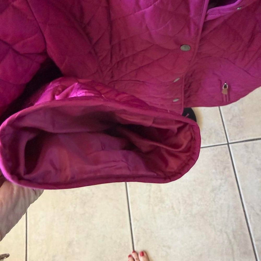 Talbots Womens Raspberry Pink Quilted Diamond Pattern Snap Front Jacket XL - Picture 4 of 5